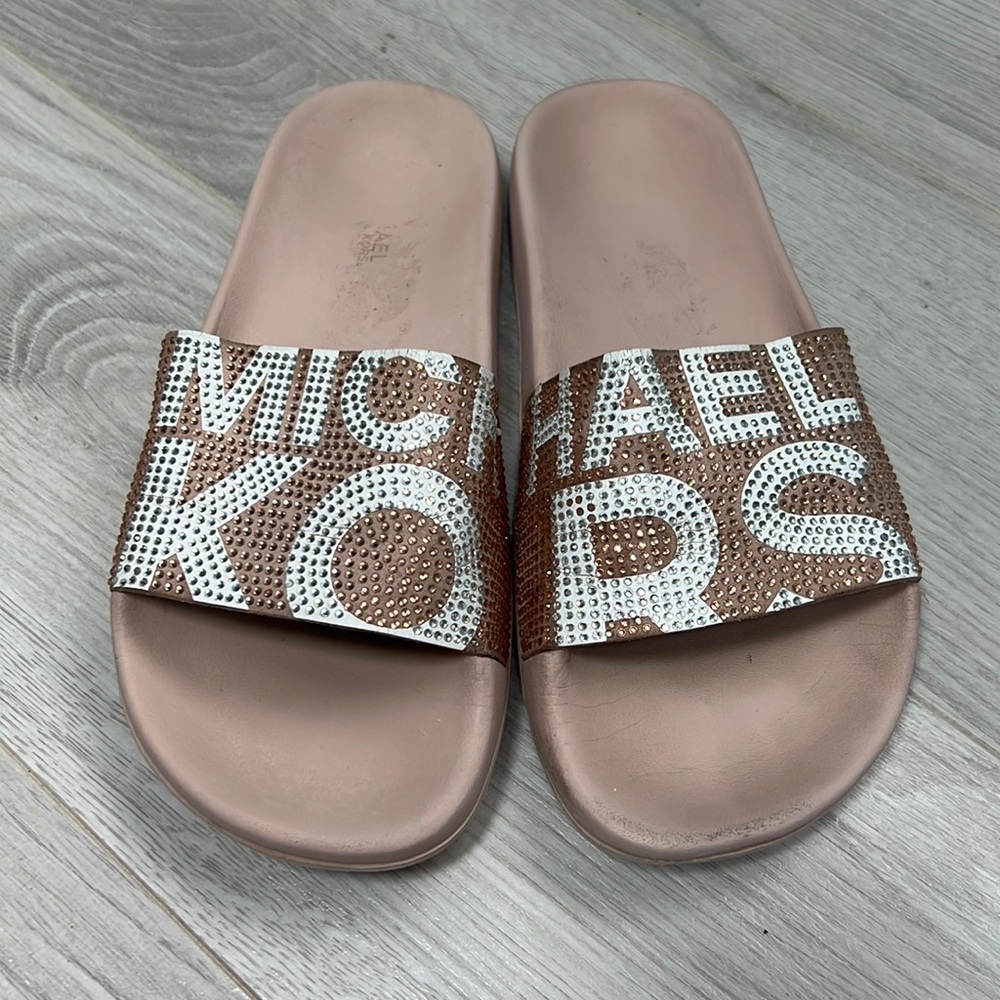 Michael Kors Gilmore Crystal Slides Soft Pink Logo